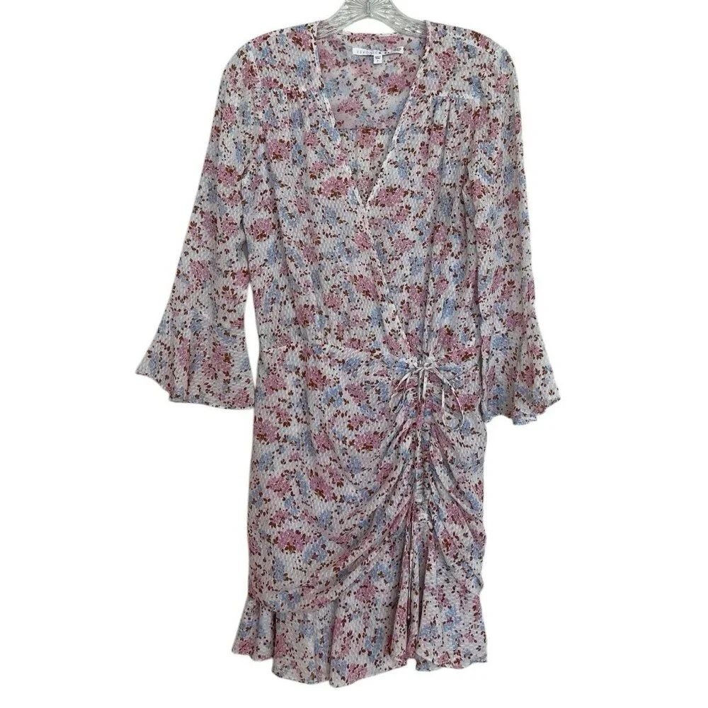 Veronica Dress Womens Size 2‎ Beard SEAN FLORAL-PRINT Silk Dress Ruched V Neck
